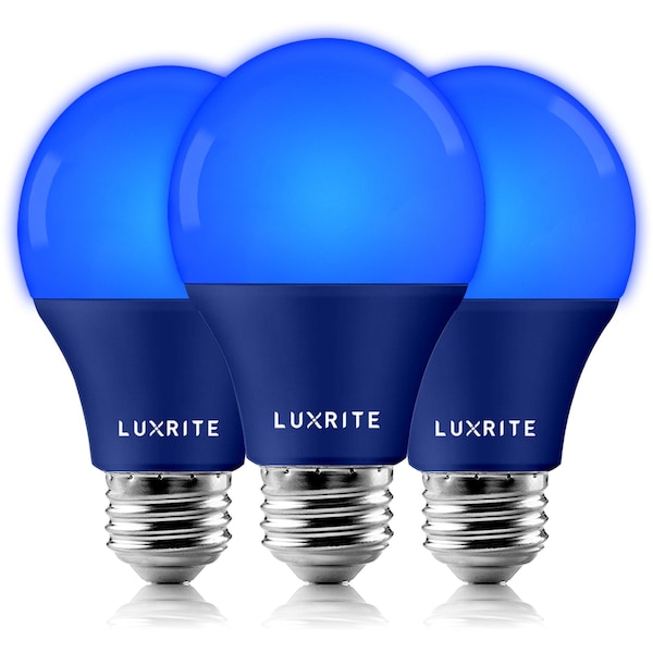 Luxrite A19 LED Light Bulbs 8W (60W Equivalent) Blue Colored Bulbs Non-Dimmable E26 Base 3-Pack LR21491-3PK - main